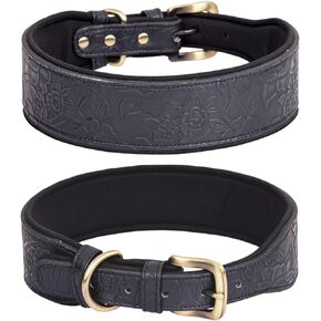 Leather Dog Collar, for Large Dogs, Medium Dogs & Small Dogs, PU Leather Collar for Dogs, Embossed Print Leather Dog Collars (L, Brown)