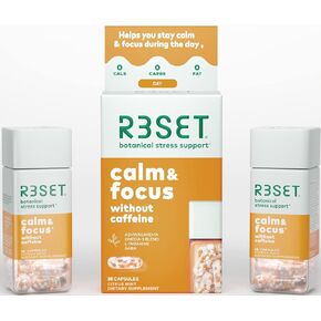 R3SET مكمل يومي هادئ لتخفيف التوتر أثناء النهار والتركيز، ودعم الاسترخاء - مع أشواغاندا، إل-ثيانين، جذر فاليريان، 5-HTP، غابا، فيتامين د3، 28 كبسولة نباتية in Kuwait