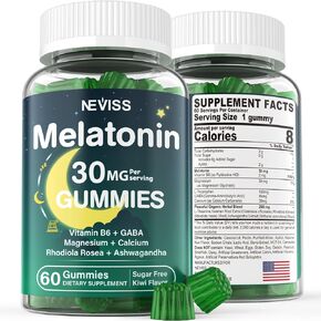 مضغ الميلاتونين بقوة إضافية 30 ملغ للبالغين، خالي من السكر مع جليسينات المغنيسيوم، فيتامين ب 6، إل تريبتوفان، جذر فاليريان، أشواغاندا من أجل Zzz العميق، دورة الراحة الصحية، الاسترخاء، نكهة الكيوي 60 قطعة in Kuwait