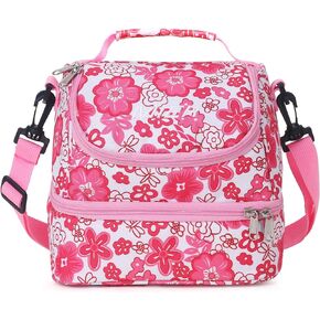 MIER 2 Compartment Kids Small Lunch Box Bag for Boys Girls Toddlers, Adult Leakproof Cooler Insulated Lunch Tote with Shoulder Strap (Dark Grey)