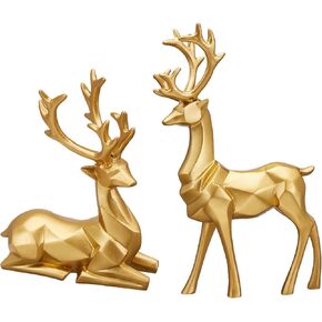 هدية ديكور عيد الميلاد قطعتان من منحوتات الغزلان زخارف الغزلان الهندسية ثلاثية الأبعاد تستخدم لإضفاء أجواء احتفالية على مدفأة طاولة الطعام وتزيين غرفة المعيشة (أبيض هندسي ثلاثي الأبعاد) in Kuwait