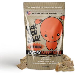 Lick You Silly: علاجات كبد البقر الخالية من الحبوب والطبيعية تمامًا والمجففة بالتجميد - مصنوعة في الولايات المتحدة الأمريكية بمكونات أساسية حيوية للكلاب، بما في ذلك تدريب الجراء - حقيبة مكافآت سعة 8 أونصة in Saudi Arabia