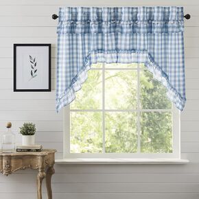 مجموعة ستائر VHC Brands Annie Blue Buffalo Check Farmhouse المكشكشة مقاس 36x36x16 in Kuwait