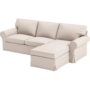 الغلاف فقط! غطاء أريكة Ektorp Loveseat Chaise من القطن الثقيل متوافق مع أريكة الزاوية المقسمة من IKEA (تشيس رمادي فاتح) in Kuwait