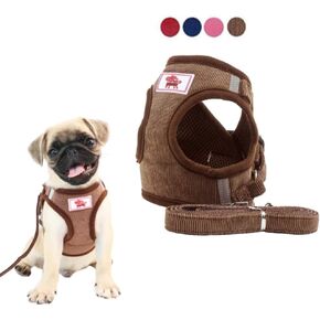 FEimaX Dog Harness and Leash Set, No Pull Reflective Adjustable Pet Harnesses for Puppy Kitten Soft Corduroy Chest Harness for Small Medium Dogs and Cats Easy Control Vest for Outdoor Walking