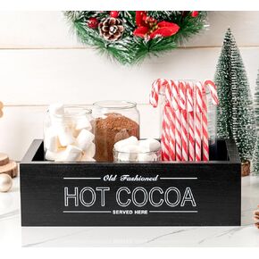 صندوق تخزين خشبي من Rmeosye Hot Cocoa Bar وديكورات عيد الميلاد وصناديق تنظيم خشبية وصينية ديكور مفتوحة وصندوق حامل ديكور لعيد الميلاد والمطبخ والمكتب والمزرعة هدية لوازم حفلات العطلات (أحمر) in Kuwait