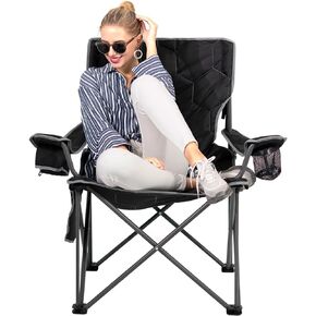 SUNNYFEEL XL Oversized Camping Chair, Folding Camp Chairs for Adults Heavy Duty Big Tall 500 LBS, Padded Portable Quad Arm Lawn Chair with Pocket for Outdoor/Picnic/Beach/Sports