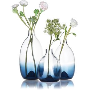 CONVIVA Glass Vase for Flowers Modern Blue Color Mother's Day Decorative Centerpiece Simple Design Hand Blown Home Decor Kitchen Dining Living Room Tabletop 9.4 inch H in Kuwait