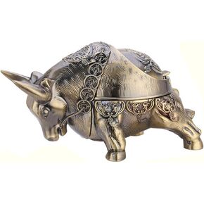 K COOL Bull Ashtray with Lid Windproof Metal Ashtray Outdoor, Indoor Ashtray Ash Ashtray for Weed, Vintage Practical Decoration Ashtrays for Cigarettes Metal Gift for Men Women (Bronze Taurus)