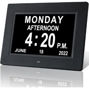Digital Day Calendar Clocks Auto-Dimmer 8 Alarm Reminders Extra Large Non-Abbreviated Date and Time Senior Elderly Clock for Dementia Impaired Vision Memory Loss (7 Inch white) in Saudi Arabia