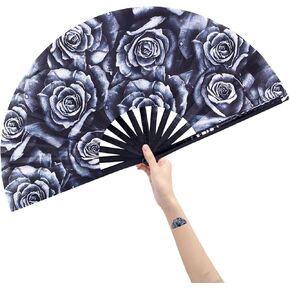 مراوح Amajiji الكبيرة القابلة للطي يدويًا، مروحة قابلة للطي لمهرجان الخيزران مقاس 13 بوصة للنساء والرجال. مروحة صوت عالية للديكور في المهرجانات وهدية حفلات الرقص (الورد) in Kuwait