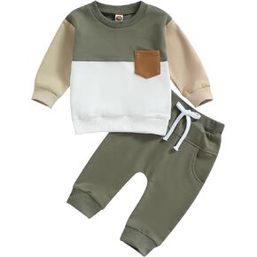 Rarjuiey Toddler Baby Boy Clothes Color Block Pullover Sweatshirt Top Elastic Waist Pockets Joggers Pants 2Pcs Fall Outfit