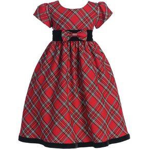 iGirlDress Little Girls Red Black Velvet Plaid Holiday Fall Christmas Girls Dress 3Mos-12