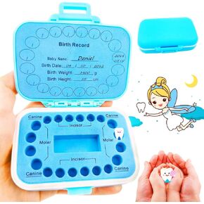 Baby Teeth Keepsake Box, pp Children Kids Tooth Storage Holder Organizer Printed in English to Keep The Child-Wood Memory (Blue) in Saudi Arabia