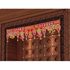 Lakshmi Ganesh toran for Diwali puja Main Door Pooja Decoration Hanging Traditional Fancy Mandir Entrance يدوي الصنع، مخمل (35 x 7 بوصة) in Kuwait