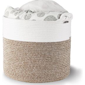 Woven Laundry Basket Storage Bin: Extra Large 22"x22"x14" Decorative Rope Basket with Handle for Baby Blankets Toys as Clothes Hamper-Toy Organizer-Room Organization | White & Jute XXXL in Kuwait