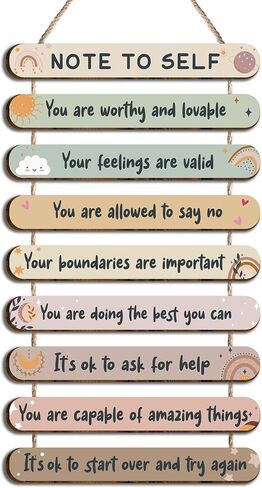 Vagafilla 9 Pieces Note to Self Mental Health Reminders Therapy Office Decor Inspirational Art Psychology Feelings Pediments Positive Quotes Wall Art Decor Counseling Office Décor Hanging Sign-14 in Kuwait