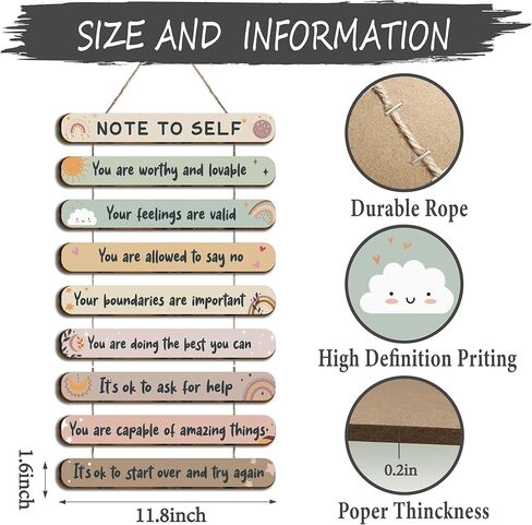 Vagafilla 9 Pieces Note to Self Mental Health Reminders Therapy Office Decor Inspirational Art Psychology Feelings Pediments Positive Quotes Wall Art Decor Counseling Office Décor Hanging Sign-14 in Kuwait