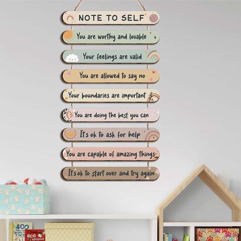 Vagafilla 9 Pieces Note to Self Mental Health Reminders Therapy Office Decor Inspirational Art Psychology Feelings Pediments Positive Quotes Wall Art Decor Counseling Office Décor Hanging Sign-14 in Kuwait