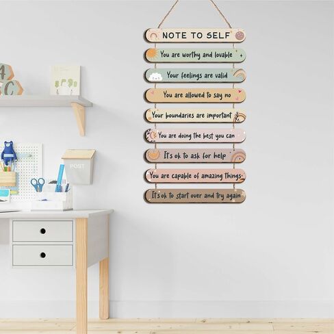 Vagafilla 9 Pieces Note to Self Mental Health Reminders Therapy Office Decor Inspirational Art Psychology Feelings Pediments Positive Quotes Wall Art Decor Counseling Office Décor Hanging Sign-14 in Kuwait
