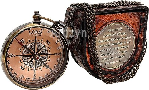 Trust in The Lord with All Your Heart - Proverbs 3: 5-6 Quote Engraved Brass Compass for Women's Men's Boy & Girls - Copper Dial Locket Compass with Leather Case, Religious Gifts, Graduation Day Gift in Kuwait