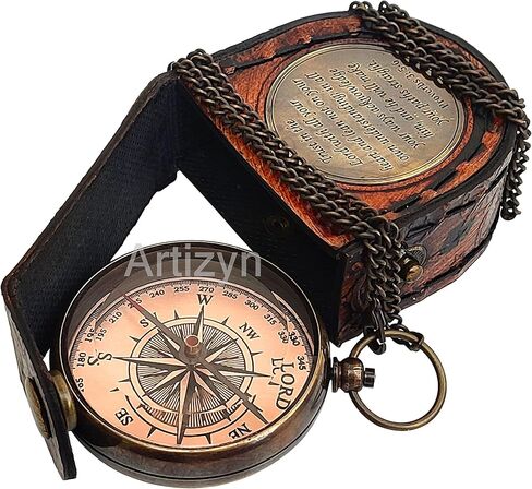 Trust in The Lord with All Your Heart - Proverbs 3: 5-6 Quote Engraved Brass Compass for Women's Men's Boy & Girls - Copper Dial Locket Compass with Leather Case, Religious Gifts, Graduation Day Gift in Kuwait