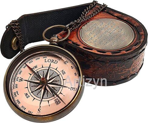 Trust in The Lord with All Your Heart - Proverbs 3: 5-6 Quote Engraved Brass Compass for Women's Men's Boy & Girls - Copper Dial Locket Compass with Leather Case, Religious Gifts, Graduation Day Gift in Kuwait