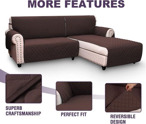 MEILLE MAISON L Shaped Sofa Cover for Dogs, 2-Piece Sectional Couch Plus Chaise Lounge with Straps, Reversible Water Resistant Furniture Protector Home Décor(Large, Beige) (LKL2PDMC10) in Saudi Arabia