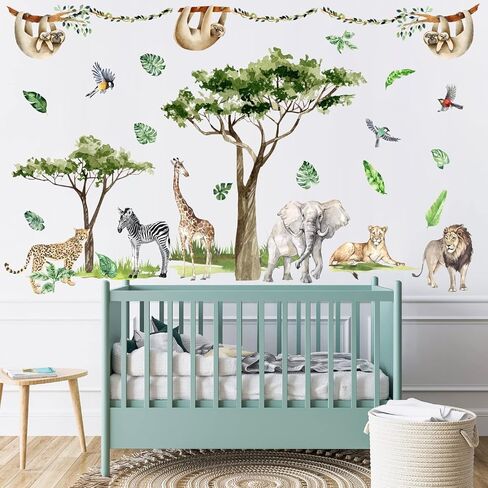 Safari Animal Window Wall Stickers 3D Jungle Animal Wall Decor Stickers Fake Window View Wall Decals Removable Wild Animal Landscape Faux Window Wall Mural for Bedroom Living Room Decoration in Saudi Arabia