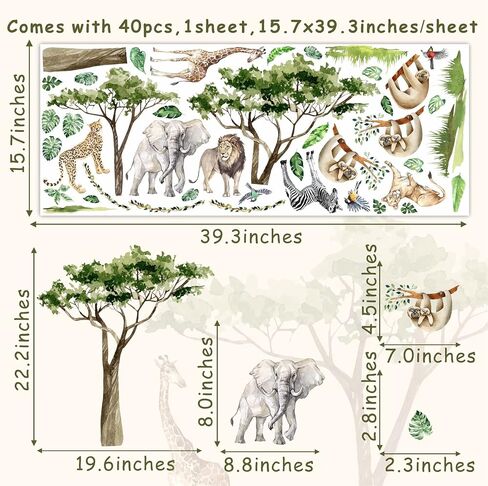 Safari Animal Window Wall Stickers 3D Jungle Animal Wall Decor Stickers Fake Window View Wall Decals Removable Wild Animal Landscape Faux Window Wall Mural for Bedroom Living Room Decoration in Saudi Arabia