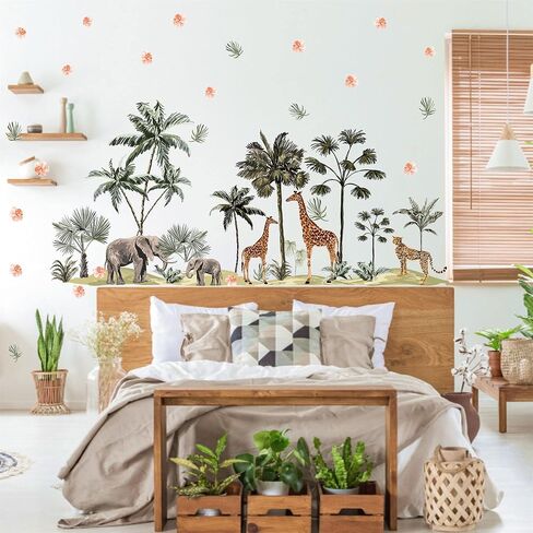 Safari Animal Window Wall Stickers 3D Jungle Animal Wall Decor Stickers Fake Window View Wall Decals Removable Wild Animal Landscape Faux Window Wall Mural for Bedroom Living Room Decoration in Saudi Arabia