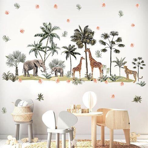 Safari Animal Window Wall Stickers 3D Jungle Animal Wall Decor Stickers Fake Window View Wall Decals Removable Wild Animal Landscape Faux Window Wall Mural for Bedroom Living Room Decoration in Saudi Arabia