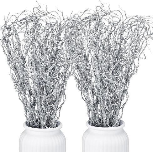 Xinnun Christmas Glitter Branches Vase Filler Decor Curly Ting Ting Branches Artificial Sticks Twigs for Christmas Tree DIY Crafts Vases Home Decoration, 18 Inch(Silver, 100 Pcs) in Saudi Arabia