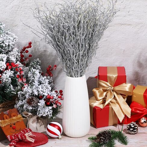 Xinnun Christmas Glitter Branches Vase Filler Decor Curly Ting Ting Branches Artificial Sticks Twigs for Christmas Tree DIY Crafts Vases Home Decoration, 18 Inch(Silver, 100 Pcs) in Saudi Arabia