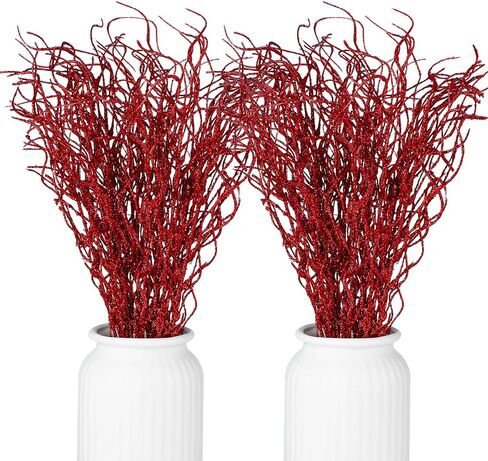 Xinnun Christmas Glitter Branches Vase Filler Decor Curly Ting Ting Branches Artificial Sticks Twigs for Christmas Tree DIY Crafts Vases Home Decoration, 18 Inch(Silver, 100 Pcs) in Saudi Arabia