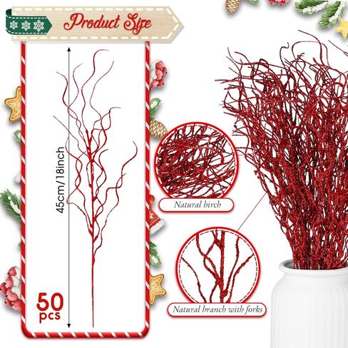 Xinnun Christmas Glitter Branches Vase Filler Decor Curly Ting Ting Branches Artificial Sticks Twigs for Christmas Tree DIY Crafts Vases Home Decoration, 18 Inch(Silver, 100 Pcs) in Saudi Arabia