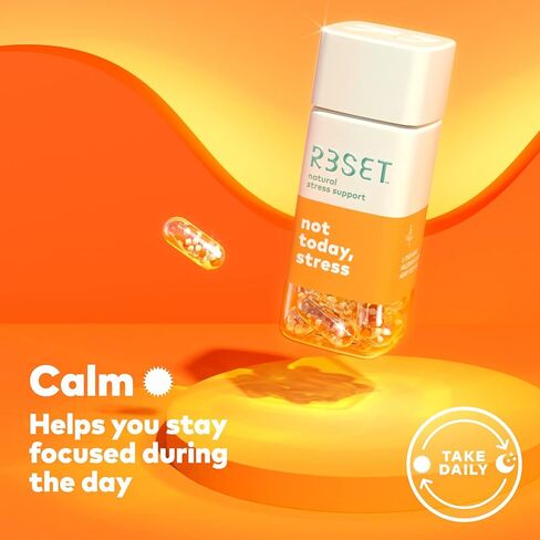 R3SET مكمل يومي هادئ لتخفيف التوتر أثناء النهار والتركيز، ودعم الاسترخاء - مع أشواغاندا، إل-ثيانين، جذر فاليريان، 5-HTP، غابا، فيتامين د3، 28 كبسولة نباتية in Kuwait