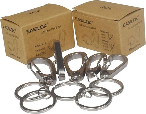 ايزدل اوك سلسلة مفاتيح 6 ملم - من 5 قطع من الستانلس ستيل 304 شديد التحمل بسمك 6 ملم، مشبك حلقة مفاتيح مع حلقة مفاتيح وخطاف سريع الفك وحلقة مفاتيح لتنظيم سلسلة المفاتيح للسيارة / مكتشف المفاتيح / بطاقة in Kuwait