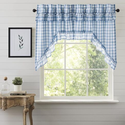 مجموعة ستائر VHC Brands Annie Blue Buffalo Check Farmhouse المكشكشة مقاس 36x36x16 in Kuwait