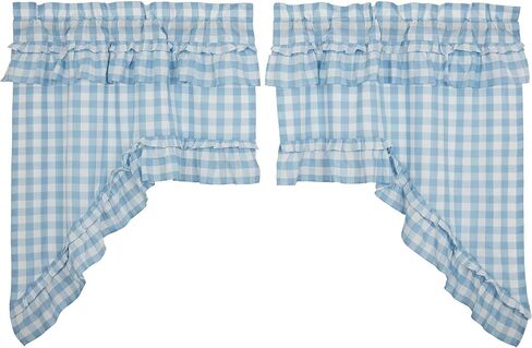 مجموعة ستائر VHC Brands Annie Blue Buffalo Check Farmhouse المكشكشة مقاس 36x36x16 in Kuwait