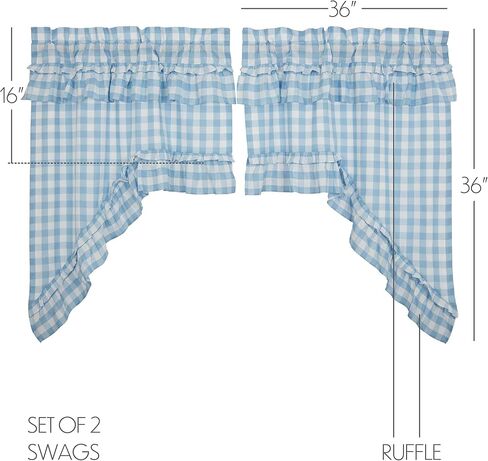 مجموعة ستائر VHC Brands Annie Blue Buffalo Check Farmhouse المكشكشة مقاس 36x36x16 in Kuwait