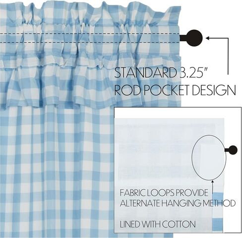 مجموعة ستائر VHC Brands Annie Blue Buffalo Check Farmhouse المكشكشة مقاس 36x36x16 in Kuwait