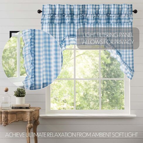 مجموعة ستائر VHC Brands Annie Blue Buffalo Check Farmhouse المكشكشة مقاس 36x36x16 in Kuwait