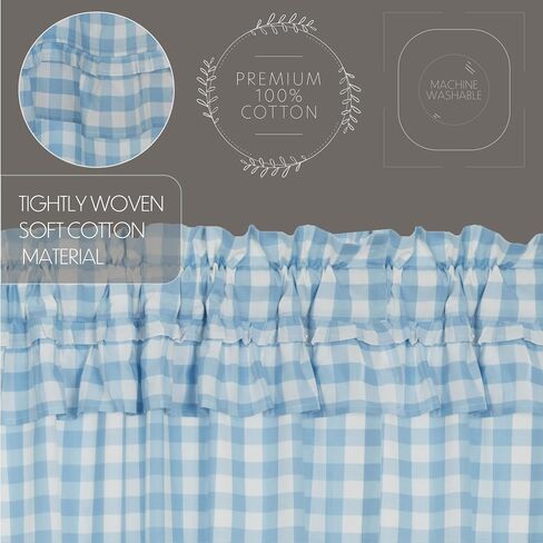 مجموعة ستائر VHC Brands Annie Blue Buffalo Check Farmhouse المكشكشة مقاس 36x36x16 in Kuwait