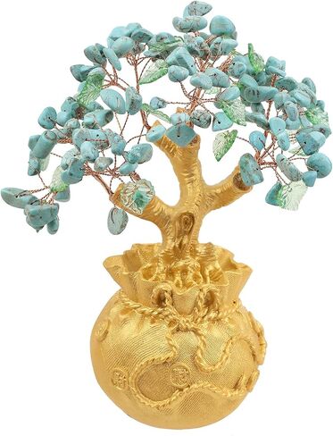 Amogeeli Assorted Healing Crystal Tree Bonsai, Fengshui Copper Money Tree Decoration for Wealth & Luck in Saudi Arabia