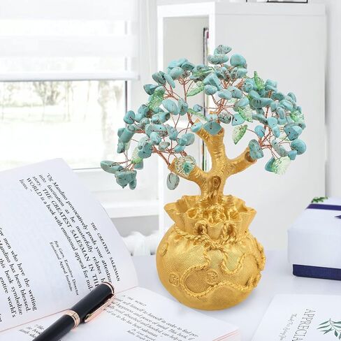 Amogeeli Assorted Healing Crystal Tree Bonsai, Fengshui Copper Money Tree Decoration for Wealth & Luck in Saudi Arabia