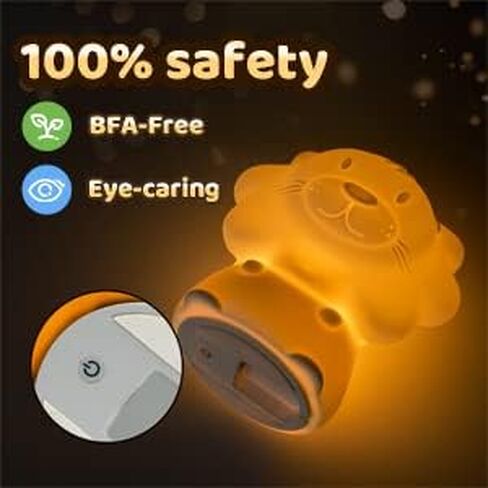 مصباح ليلي للاطفال من ون ويش - مصباح ليلي لطيف على شكل اسد للاطفال، 7 اوضاع تنفس من السيليكون، مصباح ليلي محمول مع مؤقت، للاطفال الصغار والاولاد والبنات، هدية عيد الشكر والكريسماس in Kuwait
