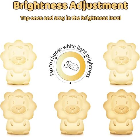 مصباح ليلي للاطفال من ون ويش - مصباح ليلي لطيف على شكل اسد للاطفال، 7 اوضاع تنفس من السيليكون، مصباح ليلي محمول مع مؤقت، للاطفال الصغار والاولاد والبنات، هدية عيد الشكر والكريسماس in Kuwait