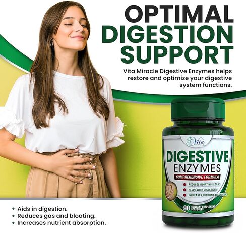 الإنزيمات الهاضمة مع البروبيوتيك والبريبايوتكس - إنزيمات مكملة للهضم، إنزيم الليباز، إنزيم الأميليز لاكتاز بروتياز، إنزيمات فائقة للنساء والرجال تساعد في الدفاع عن الغازات وانتفاخ البطن وعدم الراحة in Kuwait