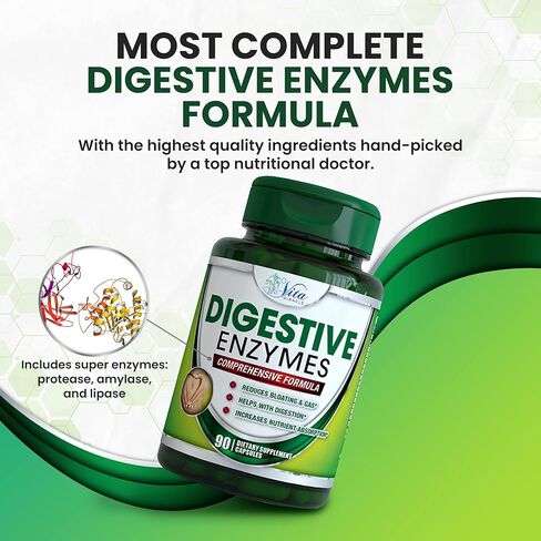 الإنزيمات الهاضمة مع البروبيوتيك والبريبايوتكس - إنزيمات مكملة للهضم، إنزيم الليباز، إنزيم الأميليز لاكتاز بروتياز، إنزيمات فائقة للنساء والرجال تساعد في الدفاع عن الغازات وانتفاخ البطن وعدم الراحة in Kuwait